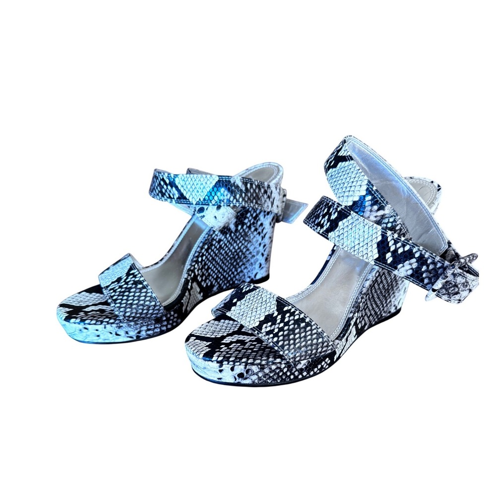 White House Black Market Wellington Snake Print Wedge Sandals Women's Size 9M